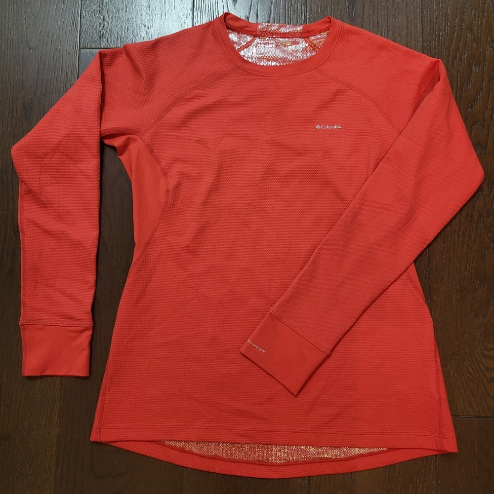 Columbia Thermal Waffle Knit Long Sleeve Shirt Womens M Peach Coral
